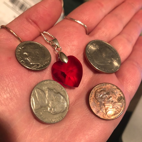 Ruby Red Heart Crystal Sterling Silver Necklace - Picture 9 of 10